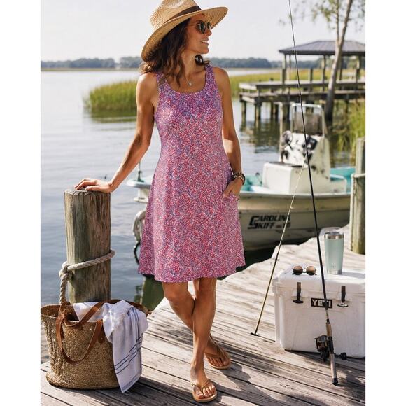 Columbia Dresses & Skirts - Columbia PFG Pink Teal Floral Tank Fishing Dress Small Outdoors Beachy Vacation